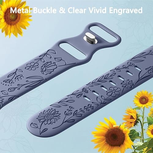 SNBLK 6 Pack Floral Engraved Bands Compatible with Apple Watch Bands 40mm 41mm 42mm 38mm 44mm 45mm 46mm 49mm Women Men, Silicone Flower Pattern Strap for iWatch Series 11 10 Se Ultra 9 8 7 6 5 4 3 2 1 thumbnail 3