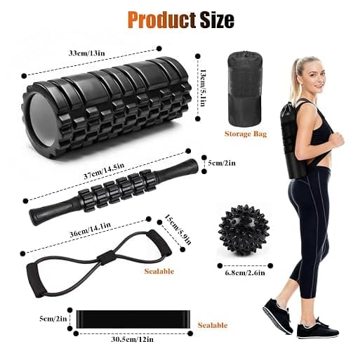 Dalephoric Kit Rouleau de Massage, 33x13cm Foam Roller avec Bâton de Rouleau Musculaire, Balles de massage et Elastique Musculation, Rouleau Massage Dos, Massage Profond des Tissus Musculaires thumbnail 2