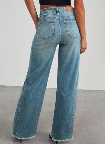 Sidefeel Women's Wide Leg Jeans High Waisted Stretchy Raw Hem Zimbaplatinum Denim Pants thumbnail 2