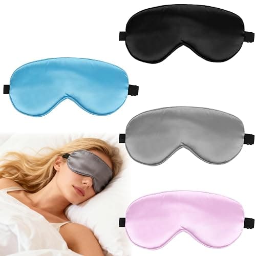 4 PCS Silk Sleep Eye Masks, Soft Satin Sleeping Mask with Adjustable Strap Elastic Blindfold for Sleeping Blocking out Lights Eye Sleep Mask Eyes Covers for Women Men Kids Girl Eyeshade Travel and Nap - Image 1