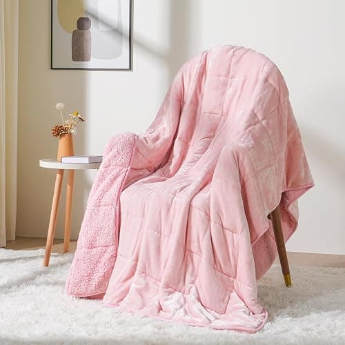 Cottonblue Weighted Blanket Queen Size 15lbs, Sherpa Weighted Blankets for Adults, Fuzzy Soft Flannel Bedding Blanket Throw, Cozy Plush Blanket for Sofa Bed, 60 x 80 inches, Blush Pink thumbnail 2
