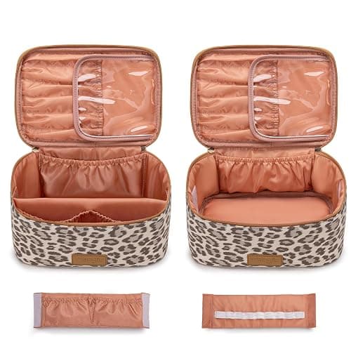Montana West X Wrangler Travel Makeup Bag 2pcs Set Large Cosmetic Bag with Makeup Brush Holder Portable Make Up Organizer Cute Toiletry Bag with Divider and Handle for Women Leopard thumbnail 5