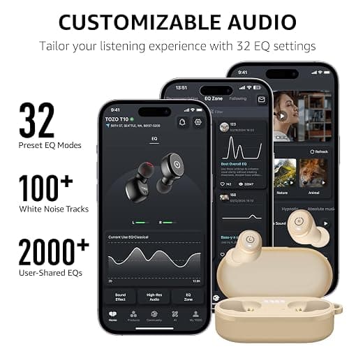 TOZO T10 Wireless Earbuds Bluetooth 5.3 Headphones, App Customize EQ, Ergonomic Design, 55H Playtime, Wireless Charging Case, IPX8 Waterproof Sound in-Ear Headset, New Version thumbnail 7