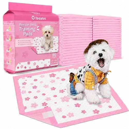 Cibaabo Pink Puppy Pads with Adhesive Tabs 22x22in 50 Count Absorbent | Cute Cherry Blossom Design | Dog Potty Training Pee Pads | Leak-Proof | Quiky-Dry | for Puppies, Small Dogs, Cats, Rabbits - Image 1