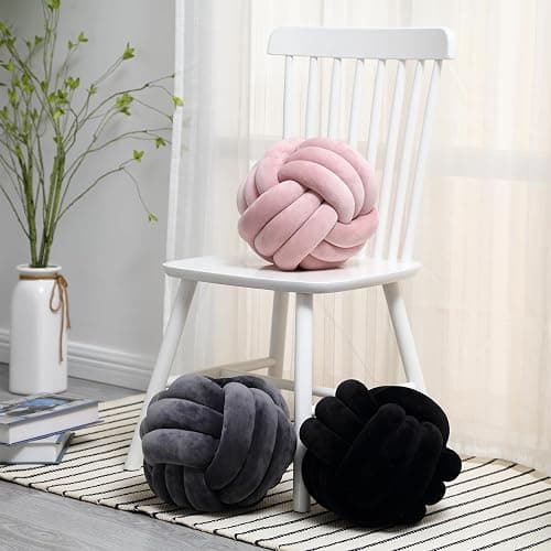 Petrella Knot Pillows Ball Round Throw Pillows Home Decor Cushion Decorative Aesthetic Throw Pillows，Pink 8inch thumbnail 2