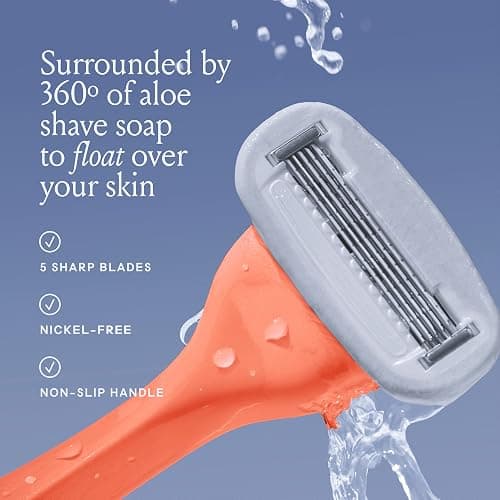 Billie Razors for Women, Malibu - 1 Handle, 4 Refills & Magnetic Holder | 5 blade womens razors for sensitive skin, Surrounded by aloe shave soap, Ergonomic handle, Pivoting head, Magnetic Holder thumbnail 4