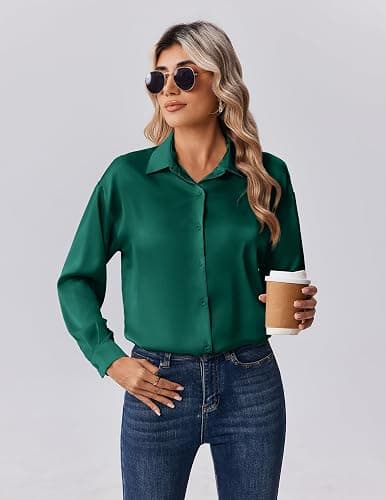 Zeagoo Womens Tops Long Sleeve Satin Silk Button Down Shirts Casual Business Dressy Blouses Fall Clothes thumbnail 5