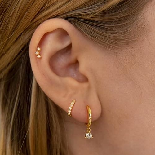 Gold Earrings Set for Women, 14K Gold Plated Stud and Cartilage Earring Sets for Multiple Piercing, Hypoallergenic Stackable Small Gold Huggie Hoop Earrings for Women Jewelry - Gold-6 Pcs thumbnail 7