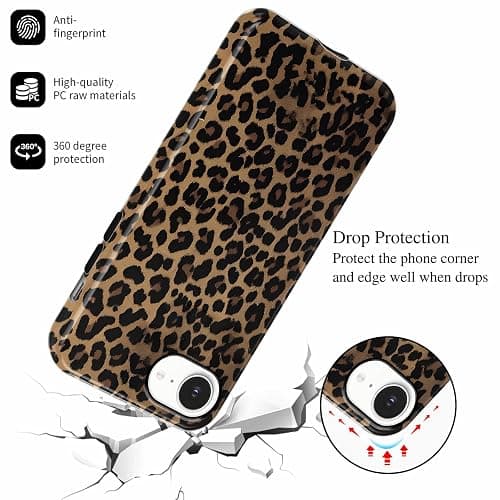 Aoldimu Retro Brown Leopard Print Phone Case for iPhone 16e/iPhone 17e 6.1", Cool Cheetah Print Cover for Girls Boy, Hybrid Heavy Duty 2 in 1 Shockproof Protection Glossy Cover for iPhone 16e/ 17e thumbnail 5