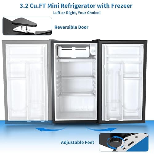 Havato 3.2 Cu.ft Mini Fridge with Freezer, Compact Refrigerator with Reversible Single Door, Adjustable Thermostat, Low Noise, Energy Efficient for Office, Dorm, Bedroom, Apartment thumbnail 5