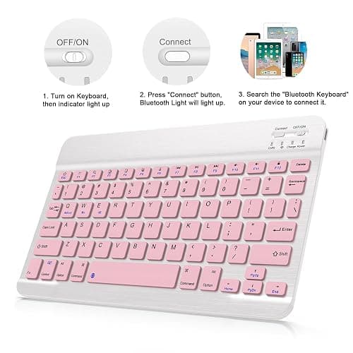 Bluetooth Keyboard Compatible with iPad 10th Generation, Rechargeable Portable 10 inch Wireless Keyboard for iPhone, iPad mini, Samsung Tablets Keyboards Ultra-Slim, Travel Office Computer Accessories thumbnail 2