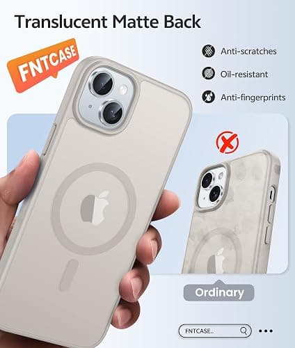 FNTCASE for iPhone 15 Case: for iPhone 14 Case & iPhone 13 Case [Compatible with Magsafe] Translucent Matte Cases with [Screen Protector] Military Grade Shockproof Protective Phone Cover - Off White thumbnail 6