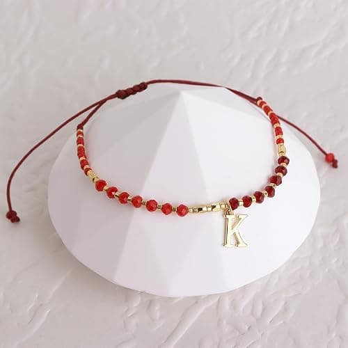 Agriajun Red Gold Beaded Natural Stone Initial Bracelets for Women Teen, Boho Handmade Personalized Ruby Gemstone Beads Letter Name Braided Rope Adjustable Bracelet Bohemian Jewelry Gift thumbnail 6