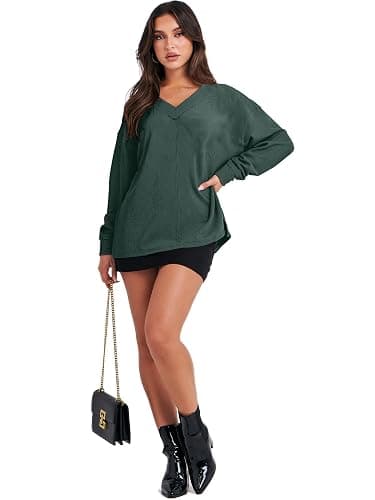 ANRABESS Oversized Long Sleeve Shirts for Women Off the Shoulder Sweatshirt Loose V Neck Tunic Tops High Low Sweater 2025 thumbnail 4
