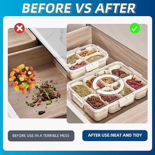 Pure Future Snackle Box Container with Handle - 8 Compartment Divided Serving Tray with Lid - Crystal Clear Charcuterie Box for Travel, Parties, Movie Nights & Daily Snacks (Hand Wash Only) thumbnail 7