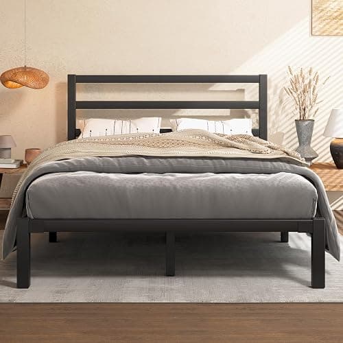 E-Motie Queen Size Bed Frame, Metal Platform Bed Frame with Headboard and Footboard, Underbed Storage Space, No Box Spring Needed, Easy Assembly,Black - Image 1