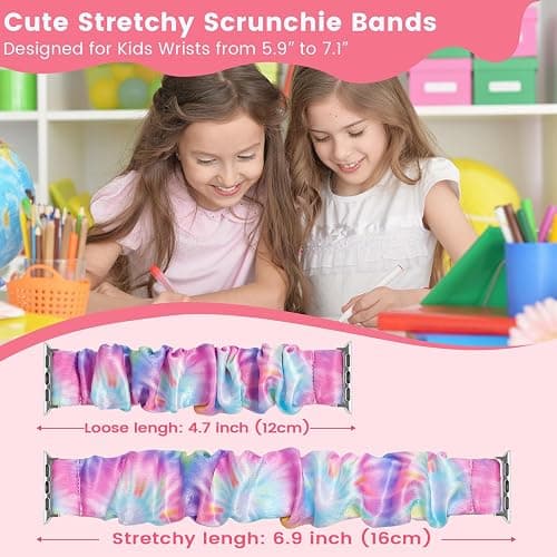 sylacor Scrunchie Bands Compatible with Kids Apple Watch Band, Cute Stretchy Breathable Strap for iWatch Series 10 9 8 7 6 5 4 3 SE SE2 Small Wrists Boys Girls thumbnail 2
