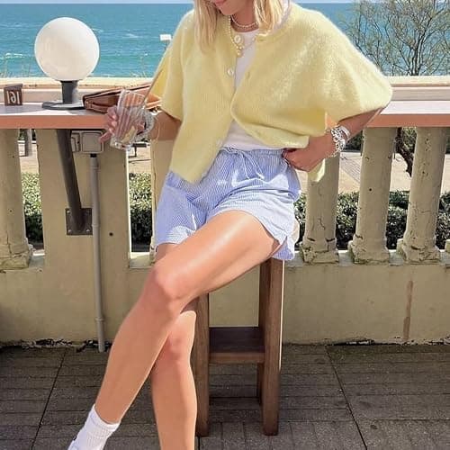 Women Knitted Crop Cardigan Shirt Short Sleeve Button Down Ribbed Knit Crop Top Y2k Girls Outwear Top Tee Shirt thumbnail 5