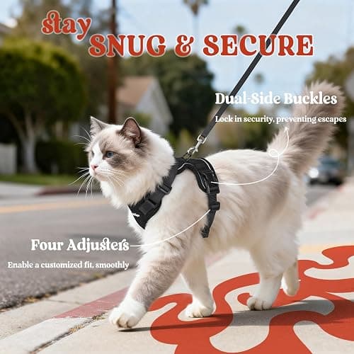 rabbitgoo Cat Harness and Leash for Walking, Escape Proof Soft Adjustable Vest Harnesses for Cats, Easy Control Breathable Reflective Strips Jacket, Black, S thumbnail 6