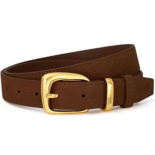 VONMELLI Women Suede Leather Belt for Dresses Jeans Fashion Gold Buckle Ladies Waist Belts - Image 1