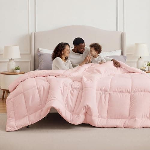 Bedsure Comforter Duvet Insert - Quilted Comforters Oversized King Size, All Season Duvet, GentleSoft Down Alternative Bedding, with 8 Tabs, Gifts for Women/Men, Pink, Oversized King 116 x 98 Inches - Image 1