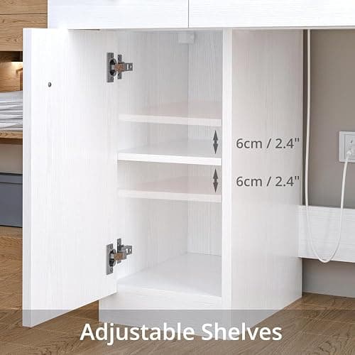 IRONCK Vanity Desk with LED Lighted Mirror & Power Outlet, Makeup Table with Drawers & Cabinet,Storage Stool, White thumbnail 6