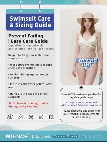 MIENOE Teen Girls Two-Piece Bikini Swimsuits | Removable Chest Pad Nylon Swimwear Kids Size 6-17 Years thumbnail 6