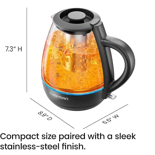 Chefman Electric Kettle with Tea Infuser, Compact 1L (4 Cups), 1500W, Removable Lid for Easy Cleaning, Boil-Dry Protection, Stainless Steel Filter, BPA Free, Auto Shut Off, Small Electric Tea Kettle thumbnail 3
