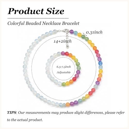 Peraca Cris Dopamine Necklace UV Reactive Colorful Rainbow Beaded Necklace Dopamine Jewelry Set Color Changing Mood Necklaces Bracelet Earrings Summer Beach Vacation Gift for Women thumbnail 6