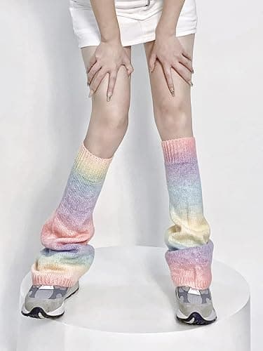 WODECASA Girls Kawaii Leg Warmers Knitted Flared Leg Sleeves Goth Crochet Baggy Cuff Ankle Heap Socks thumbnail 2