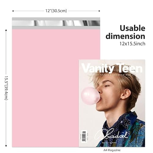 Fuxury Poly Mailers 12x15.5Inch 50 Pcs, Heavy Duty Shipping Bags for Clothing, Strong Adhesive Shipping Envelopes for Small Business, Self Seal Mailers Poly Bags Mailing Envelopes,Light Pink thumbnail 3