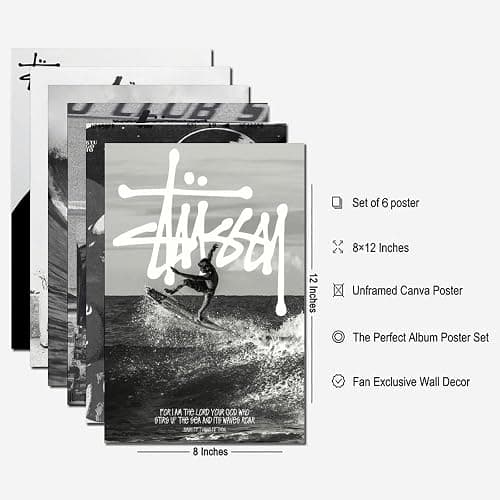 Ein Set von 6 Stussy-Postern, Musik, Retro, Vintage, Wandkunst, Leinwandposter, Raumdekor, ästhetischer Druck, Dekoration, 20 x 30 cm - 08x12inch(20x30cm) - Stil: thumbnail 7