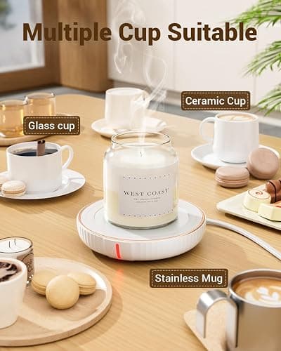 HouseGem Large Candle Warmer Plate - Coffee Cup Mug Warmer for Desk, Candle Melter, Electric Mug Heater for Beverages, Milk & Tea, Coffee Accessories Ideal Gifts Keep Cup Warm (White) thumbnail 4