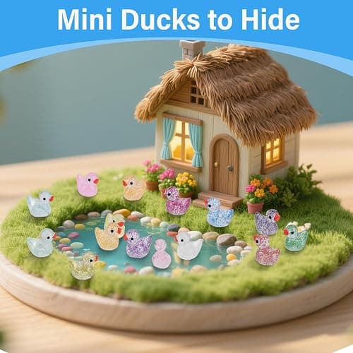 Rclxl 120pcs Mini Glitter Ducks - Colorful Tiny Small Little Resin Ducks for Dollhouse, Fairy Garden, Landscape, Aquarium Decorations thumbnail 2
