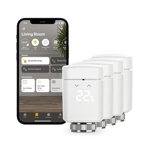 Eve Thermo (Apple Home) 4er Set - Smartes Heizkörperthermostat, Made in Germany, spart Heizkosten, smarte Heizungssteuerung, einfach installiert, Stiftung Warentest geprüft, Thread - Image 1