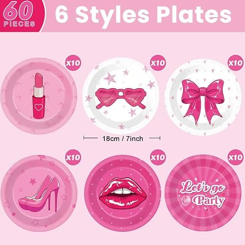 60Pcs 7 Inch Hot Pink Paper Plates Pink Princess Party Supplies Let's Go Party Birthday Decorations Hot Girls Disposable Tableware Dessert Plates for Girls Women Birthday Bachelorette Bridal Shower thumbnail 3