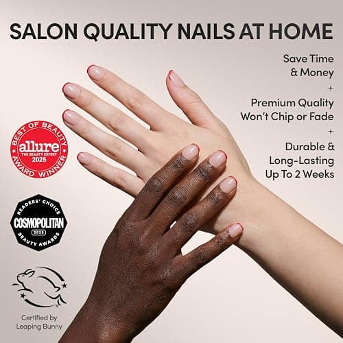 Glamnetic Press On Nails - Hotline Red | Super Short Fake Nails in Fiery Red French Tips on Semi-Transparent Base in a Glazed Finish | 15 Sizes - 30 Nail Kit with Glue thumbnail 2