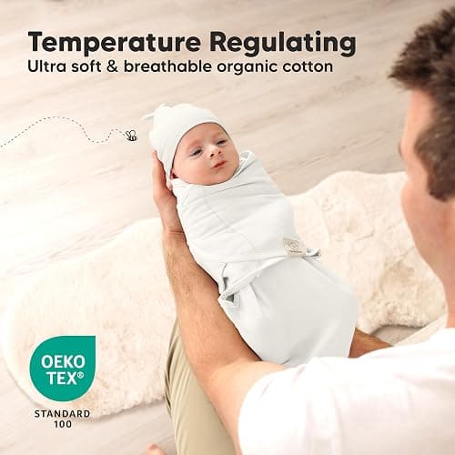 KeaBabies 3-Pack Organic Swaddles for Newborns Girls, Boys with Hats - Soft Cotton Baby Sleep Sacks 0-3 Months, Breathable Baby Hats and Swaddles 0-3 Months, Newborn Essentials Must Haves (Nordic) thumbnail 4