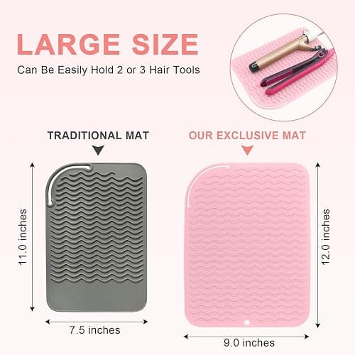 Suafrnut Plus Size Silicone Heat Resistant Mat for Hair Tools(12" x 9") | Portable Travel Hot Tools Pad Cover for Curling Iron, Flat Iron, Hair Straightener and Hair Styling Tools thumbnail 4