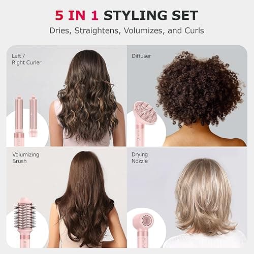 5 in 1 High-Speed Hot Air Styler - Professional Frizz-Free Hair Dryer Brush, Fast Drying Hair Dryer with Diffuser, No Heat Damage Air Styler Wrap - Curl, Volumize Gift for Women thumbnail 4