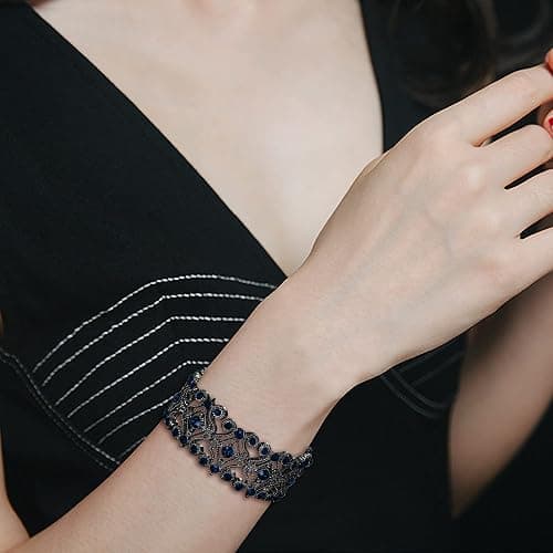 BriLove Women's Wedding Bridal Crystal Cluster Tennis Stretch Bracelet thumbnail 2