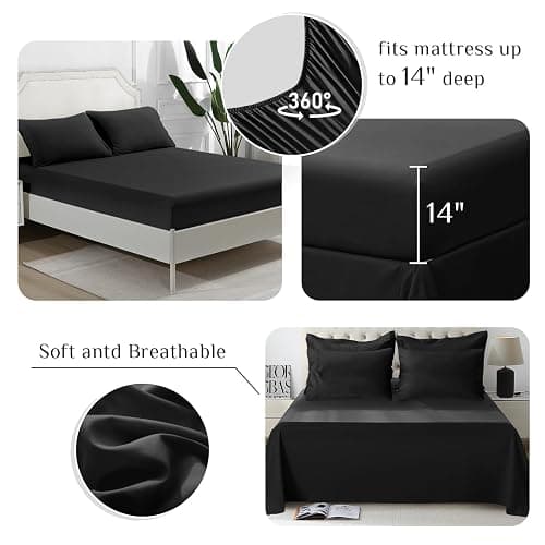 JOLLYVOGUE Queen Comforter Set, Ultra-Soft Bed in a Bag Queen Size 7 Pieces, Oeko-TEX Certified Bedding Set with Down Alternative Comforter, Sheets, Pillowcases & Shams, Black thumbnail 5