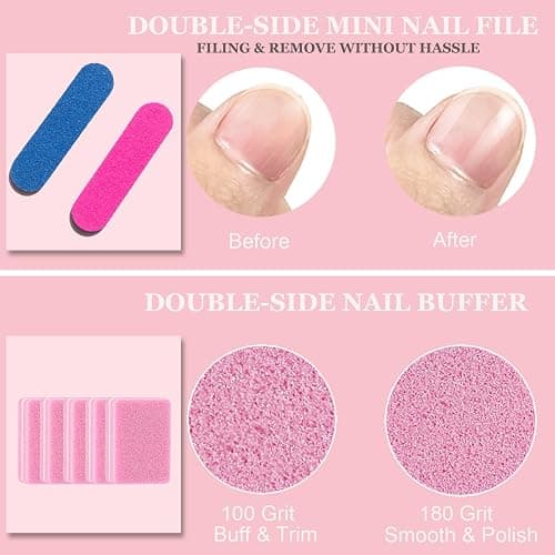20PCS Press On Nail Tool Kit: Nail Prep Kit with Glue, Remover, Mini File, Buffer, Prep Pad, Adhesive Tabs, Wood Stick, Instruction Card thumbnail 4