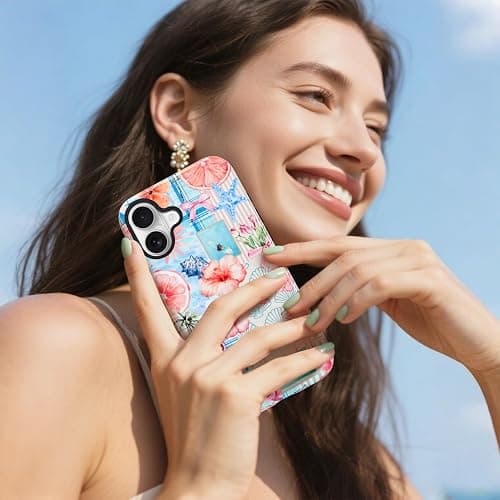 KANGHAR Summer Phone Case for iPhone 16 Plus [Compatible with MagSafe], Cute Aesthetic Coastal Beach Seashell Coquette Collage Design, 2-Layer Hybrid Shockproof Protective Cover for Women Girls thumbnail 5