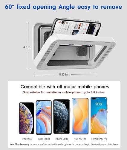 Mistriddle Waterproof Shower Phone Holder with 360° Rotation, Angle Adjustable, Enhanced Sound Quality, Wall Mounted Phone Holder for Bathroom Mirror Bathtub Kitchen, Up to 7 Inch (White) thumbnail 3