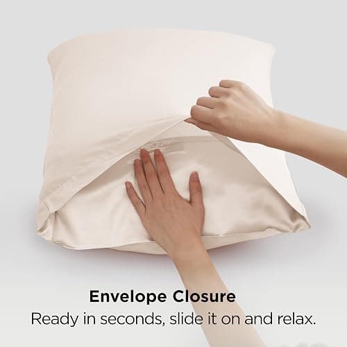 Bedsure Satin Pillowcases, Similar to Silk Pillow Cases Queen Size Set of 2, Cooling Pillow Case for Sleeping Women with Envelope Closure, Gifts for Women Men, Beige, 20x30 Inches, 2pcs thumbnail 7