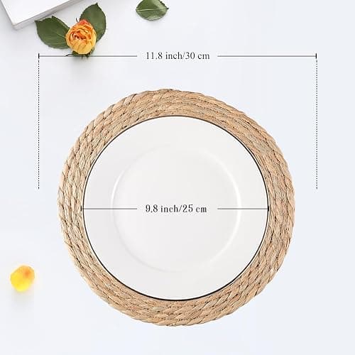 Round Woven Placemats Set of 8, Natural Water Hyacinth Place mats, Rattan Placemat Wicker Placemats Farmhouse Boho Braided Heat Resistant Outdoor Placemat Patio Table Place Mats (12 inch Set of 8) - 12 inch Set of 8 thumbnail 2
