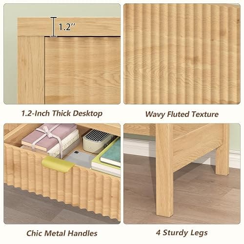 YOMILUVE Fluted Computer Desk with 2 Drawers, 39 Inch Small Computer Desk with Storage, Compact Writing Study Desk for Small Spaces thumbnail 6