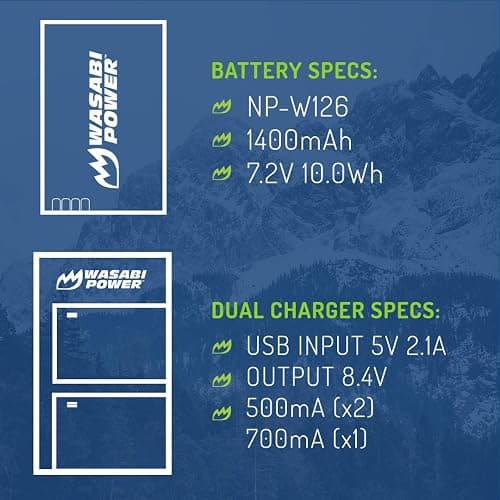 Wasabi Power NP-W126, NP-W126S Battery (2-Pack) USB-C Dual Charger for Fuji X-T100, X-T200, X100F, X100V, X100VI, X-S10, X-A5, X-A10, X-E4, X-Pro2, X-Pro3, X-T1, X-T2, X-T3, X-T10, X-T20, X-T30 II thumbnail 3