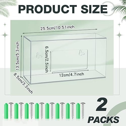 Thyle 2 Pcs Glove Box Holder Wall Mount Acrylic Dispenser Single Side Loaded Disposable Latex Rubber Glove Box for Kitchen, Office, Restaurant (Clear) thumbnail 2